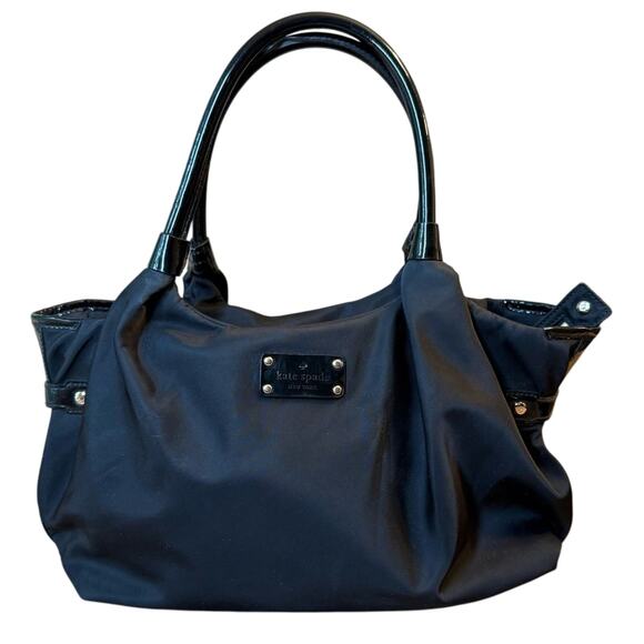 Kate Spade Bridgette Stevie Nylon Zippered Shoulder Bag Handbag Black Polka Dots - Picture 1 of 15